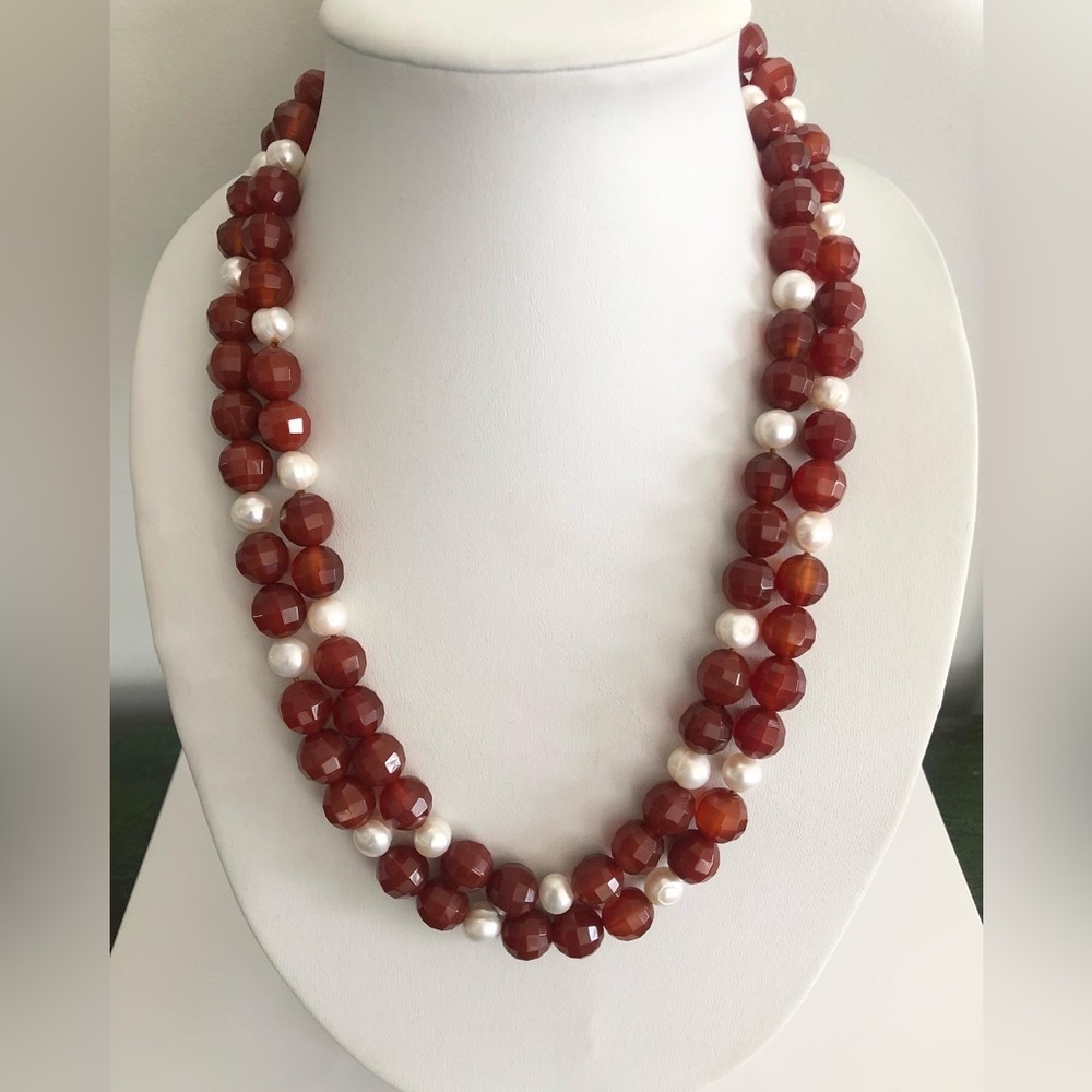 Necklace; semi precious stones; jasper; long. Caroline Roussel Jewelry.